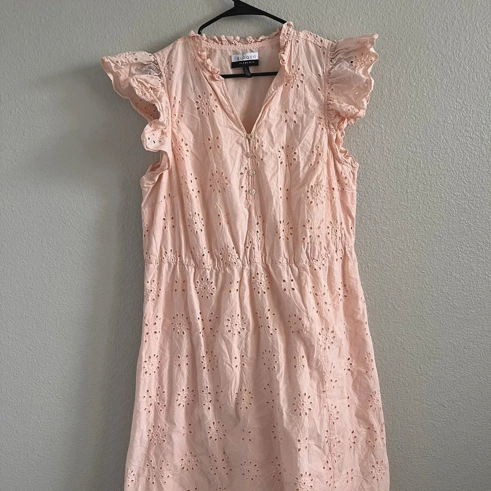 Eloquii Sz 18 Maxi Dress Eyelet Ruffle Flutter Sleeve Cinched Waist Blush Lined